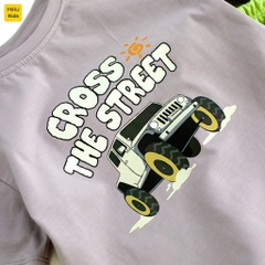 Bộ thun cộc tay cotton in hình xe ô tô cool ngầu cho bé trai 1-8 tuổi