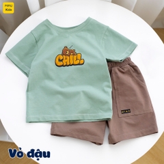 Đồ Bộ Bé Trai Cotton Họa Tiết Gấu Chill Cộc Tay Thoáng Mát MiauKids