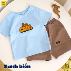 Đồ Bộ Bé Trai Cotton Họa Tiết Gấu Chill Cộc Tay Thoáng Mát MiauKids