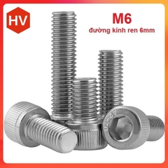 Ốc bulong lục giác đầu trụ inox 304 M6 đường kính ren 6mm dài 10mm, 15mm, 20mm, 25mm, 30mm, 40mm, 50mm, 60mm, 70mm, 80mm