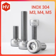 Ốc bulong inox 304 lục giác đầu trụ M3, M4, M5 dài 6mm, 8mm, 10mm, 12mm, 15mm, 18mm, 20mm, 25mm, 30mm, 35mm, 40mm