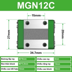 Ray trượt vuông MGN và con trượt, block trượt MGN9 MGN12 MGN15 cho máy in 3D, máy CNC, robot, DIY,..