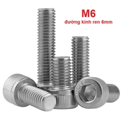 Ốc bulong lục giác đầu trụ inox 304 M6 đường kính ren 6mm dài 10mm, 15mm, 20mm, 25mm, 30mm, 40mm, 50mm, 60mm, 70mm, 80mm