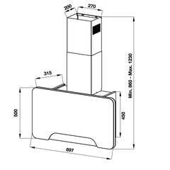 Máy hút mùi áp tường Hafele HH-WVGS90A / Kiểu hiện đại, Ngang 90cm mã số 533.80.203