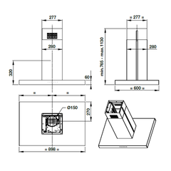 Máy hút mùi đảo Hafele HH-IS90A / Kiểu chữ T, Treo độc lập, Ngang 90cm, Mã số 539.81.715