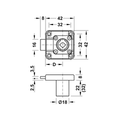 Vỏ Khoá Vuông Chốt Chết 26mm Hafele 232.26.651