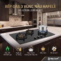 Bếp Gas 3 Bếp Hafele HC-G783B (538.66.477), Núm Vặn Kim Loại Tinh Tế, Chống Cháy Nổ, Đánh Lửa IC