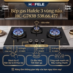 Bếp Gas 3 Bếp Hafele HC-G783B (538.66.477), Núm Vặn Kim Loại Tinh Tế, Chống Cháy Nổ, Đánh Lửa IC