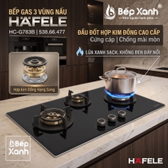 Bếp Gas 3 Bếp Hafele HC-G783B (538.66.477), Núm Vặn Kim Loại Tinh Tế, Chống Cháy Nổ, Đánh Lửa IC