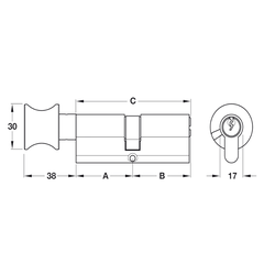 Ruột Khóa 1 Đầu Vặn 1 Đầu Chìa 60mm Hafele 916.96.305