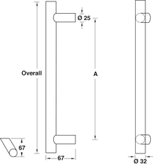 Tay nắm kéo inox mờ, 32x1000x1200mm Hafele 903.05.893