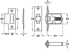 Chốt thân khóa cửa đi =KL Hafele 911.24.014