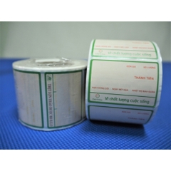 Decal nhiệt in tem nhãn, mã vạch khổ 60x40 mm, cuộn 30m