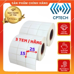 Giấy In Mã Vạch 3 Tem ( 25x15)  (Cuộn 6000 Tem) - Decal Nhiệt 3 Tem 25x15 mm , Cuộn 30m