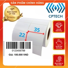 Cuộn in mã vạch, tem nhiệt khổ 2 tem 72x22 mm - 2000 tem, giấy in khổ 35x22 mm, 2 tem/hàng