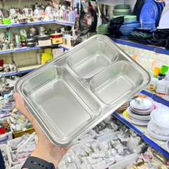 Khay Cơm Phần 3 Ngăn Sâu Inox 304 Cao Cấp - Hàng Việt Nam Sản Xuất