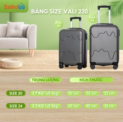 [Vali Hùng Phát] Vali kéo 230 nhựa Abs siêu nhẹ có khay để cốc, móc treo đồ tiện lợi bảo hành 5 năm