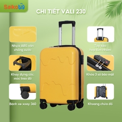 [Vali Hùng Phát] Vali kéo 230 nhựa Abs siêu nhẹ có khay để cốc, móc treo đồ tiện lợi bảo hành 5 năm