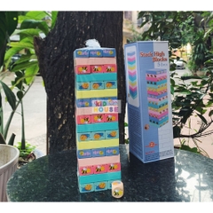 Bộ trò chơi rút gỗ 48-51 thanh nhiều màu sắc, in hình ngộ nghĩnh, Đồ chơi rút gỗ hình con vật, in hình số thanh gỗ mịn