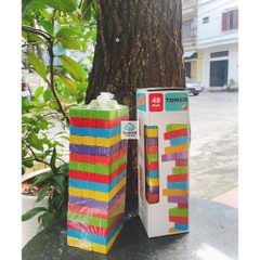 Bộ trò chơi rút gỗ 48-51 thanh nhiều màu sắc, in hình ngộ nghĩnh, Đồ chơi rút gỗ hình con vật, in hình số thanh gỗ mịn