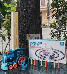 (Kèm pin) Đồ chơi tàu hỏa, xe lửa thả xếp Domino tự động, bộ tàu Domino chuyển động cho bé lắp ráp thỏa sức sáng tạo
