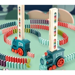 (Kèm pin) Đồ chơi tàu hỏa, xe lửa thả xếp Domino tự động, bộ tàu Domino chuyển động cho bé lắp ráp thỏa sức sáng tạo