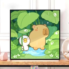 Tranh tô màu số hóa đã căng khung kèm màu, cọ size 20x20, tranh số hóa hoạt hình, bé ba, phong cảnh, loopy, cappy bara