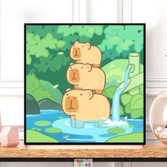 Tranh tô màu số hóa đã căng khung kèm màu, cọ size 20x20, tranh số hóa hoạt hình, bé ba, phong cảnh, loopy, cappy bara