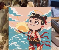 Tranh tô màu số hóa đã căng khung kèm màu, cọ size 20x20, tranh số hóa hoạt hình, bé ba, phong cảnh, loopy, cappy bara