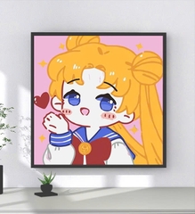 Tranh tô màu số hóa đã căng khung kèm màu, cọ size 20x20, tranh số hóa hoạt hình, bé ba, phong cảnh, loopy, cappy bara