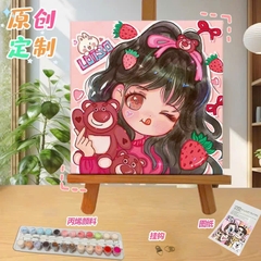 Tranh tô màu số hóa đã căng khung kèm màu, cọ size 20x20, tranh số hóa hoạt hình, bé ba, phong cảnh, loopy, cappy bara