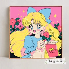 Tranh tô màu số hóa đã căng khung kèm màu, cọ size 20x20, tranh số hóa hoạt hình, bé ba, phong cảnh, loopy, cappy bara