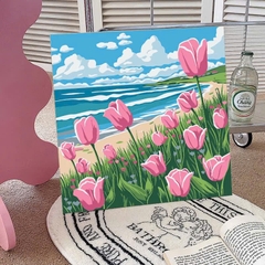 Tranh tô màu số hóa đã căng khung kèm màu, cọ size 20x20, tranh số hóa hoạt hình, bé ba, phong cảnh, loopy, cappy bara