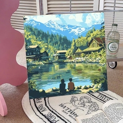 Tranh tô màu số hóa đã căng khung kèm màu, cọ size 20x20, tranh số hóa hoạt hình, bé ba, phong cảnh, loopy, cappy bara