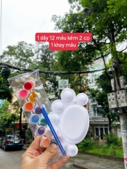 Vỉ màu nước acrylic kèm cọ, bộ dây màu nước 6 màu, 12 màu sắc nét, khay pha màu, cọ vẽ tô tượng
