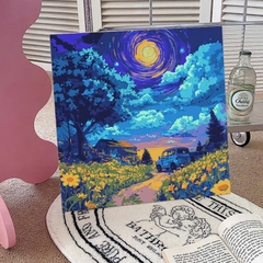 Tranh tô màu số hóa đã căng khung kèm màu, cọ size 20x20, tranh số hóa hoạt hình, bé ba, phong cảnh, loopy, cappy bara