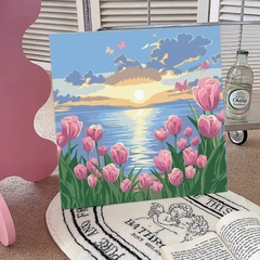 Tranh tô màu số hóa đã căng khung kèm màu, cọ size 20x20, tranh số hóa hoạt hình, bé ba, phong cảnh, loopy, cappy bara