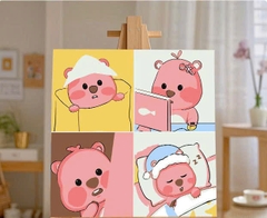 Tranh tô màu số hóa đã căng khung kèm màu, cọ size 20x20, tranh số hóa hoạt hình, bé ba, phong cảnh, loopy, cappy bara