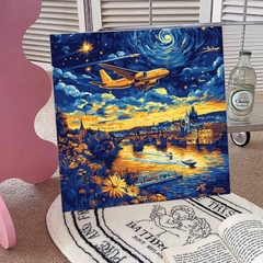 Tranh tô màu số hóa đã căng khung kèm màu, cọ size 20x20, tranh số hóa hoạt hình, bé ba, phong cảnh, loopy, cappy bara