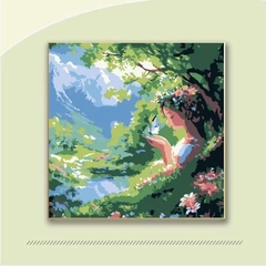 Tranh tô màu số hóa đã căng khung kèm màu, cọ size 20x20, tranh số hóa hoạt hình, bé ba, phong cảnh, loopy, cappy bara