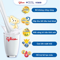 Combo 2 Lon Sữa Bột Cho Bé Glico Icreo Grow-Up (Số 1) - 820g/lon + 5 Thanh 13.6g Cải Thiện Tiêu Hóa, Hỗ Trợ Tăng Cân