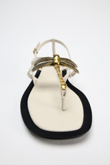 EMBELLISHED FLAT SLIDER SANDALS