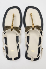 EMBELLISHED FLAT SLIDER SANDALS