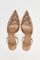 BEADED MESH SLINGBACK HEELS