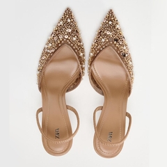 BEADED MESH SLINGBACK HEELS