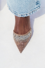MESH HIGH-HEEL SLINGBACK SHOES WITH EMBELLISHED RHINESTONES
