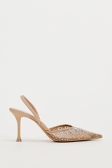 MESH HIGH-HEEL SLINGBACK SHOES WITH EMBELLISHED RHINESTONES