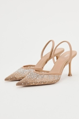 MESH HIGH-HEEL SLINGBACK SHOES WITH EMBELLISHED RHINESTONES