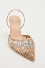 MESH HIGH-HEEL SLINGBACK SHOES WITH EMBELLISHED RHINESTONES