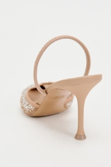 MESH HIGH-HEEL SLINGBACK SHOES WITH EMBELLISHED RHINESTONES